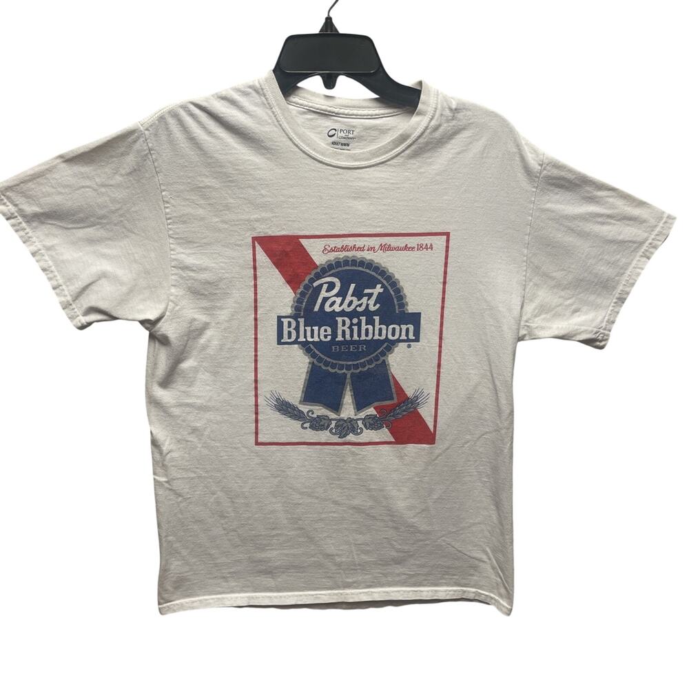 PBR Pabst Blue Ribbon Beer T-Shirt Adult Size Medium White Port and Company